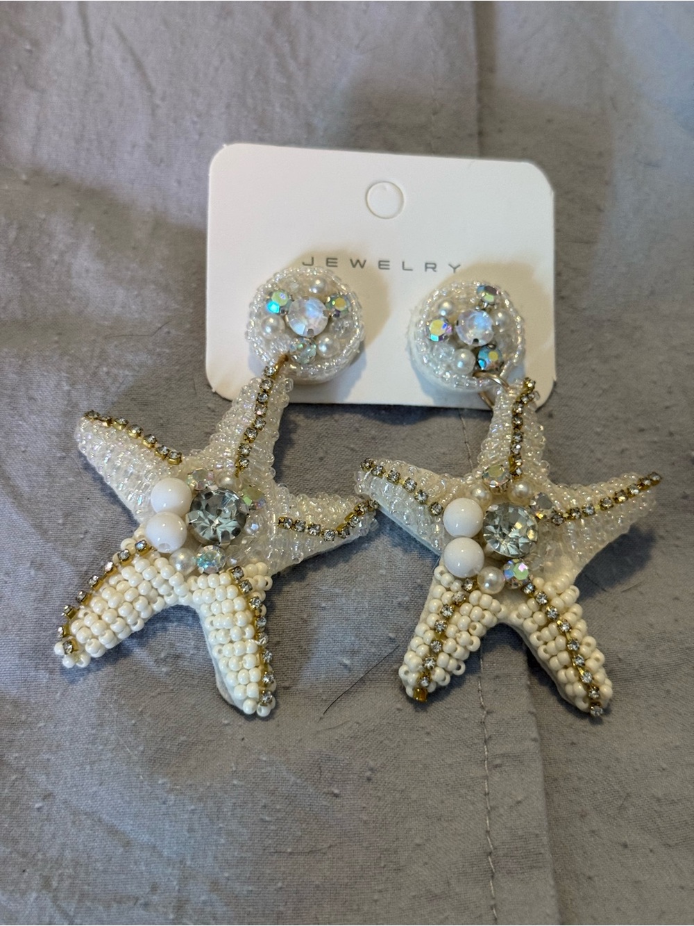 Jewelry White Beaded Starfish Drop Earrings - Unbranded